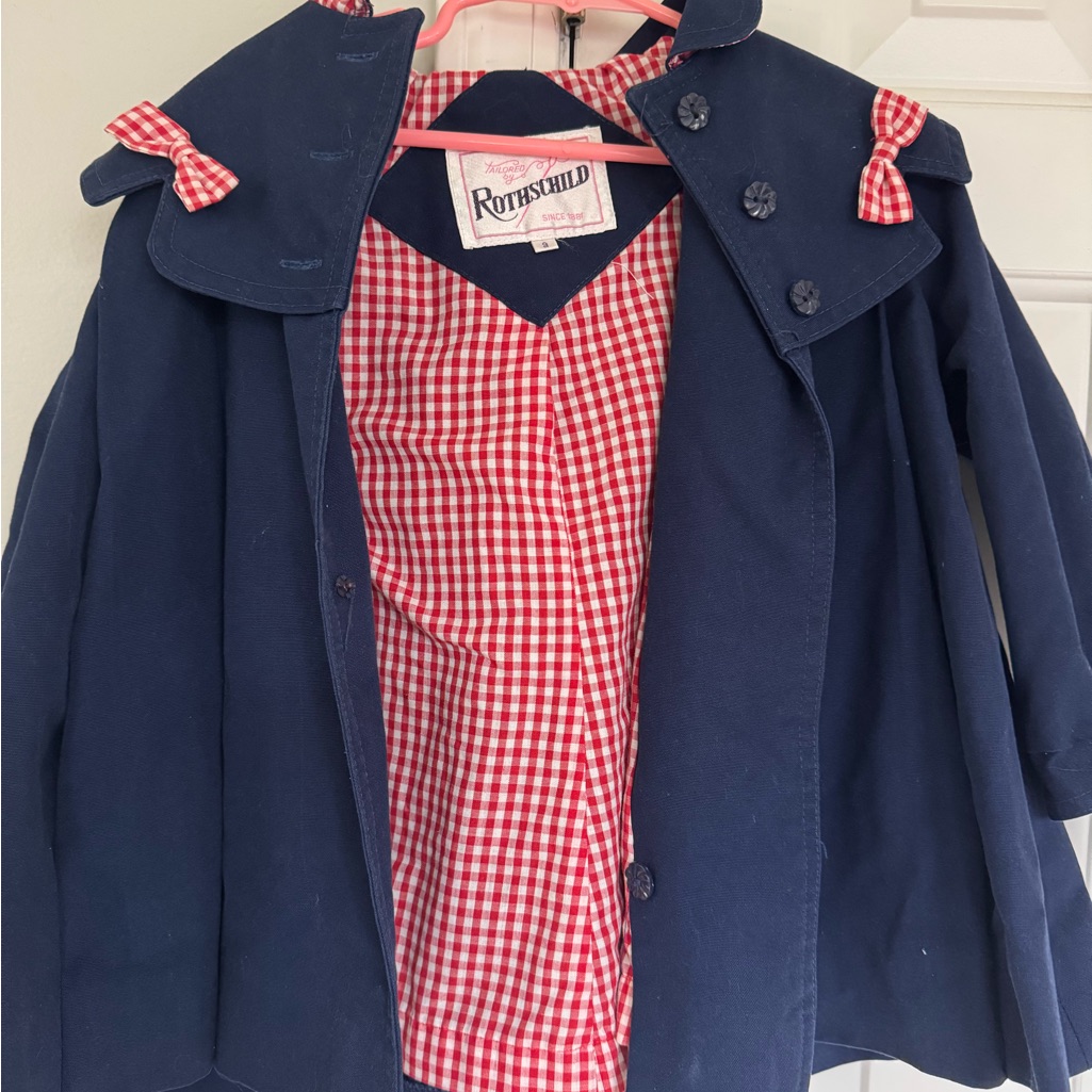 Rothschild Kids Navy Coat With Red Checkered Lining